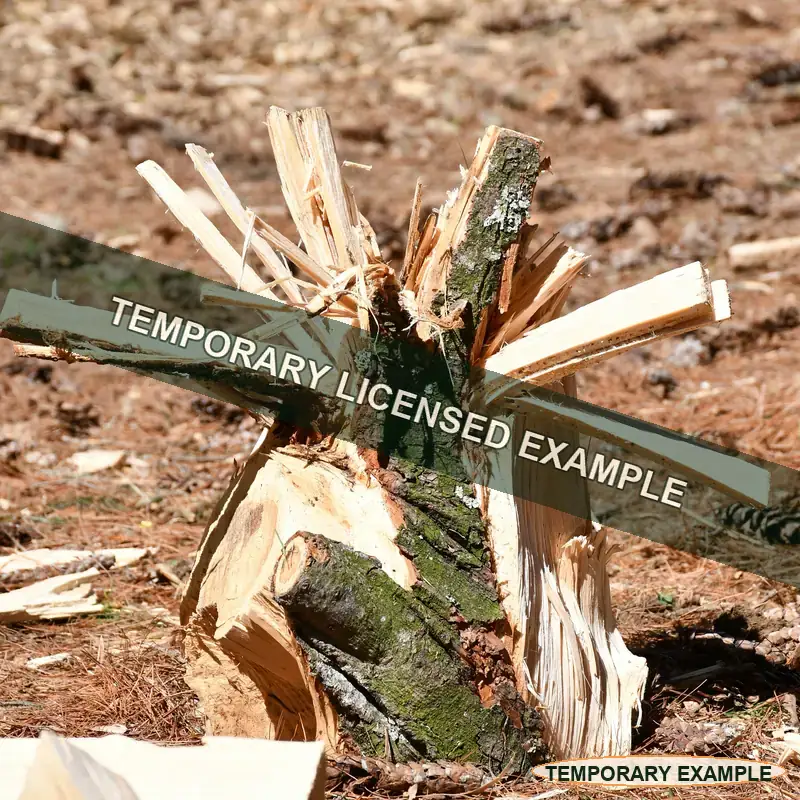 Temporary licensed example of wood chips and stump area after grinding